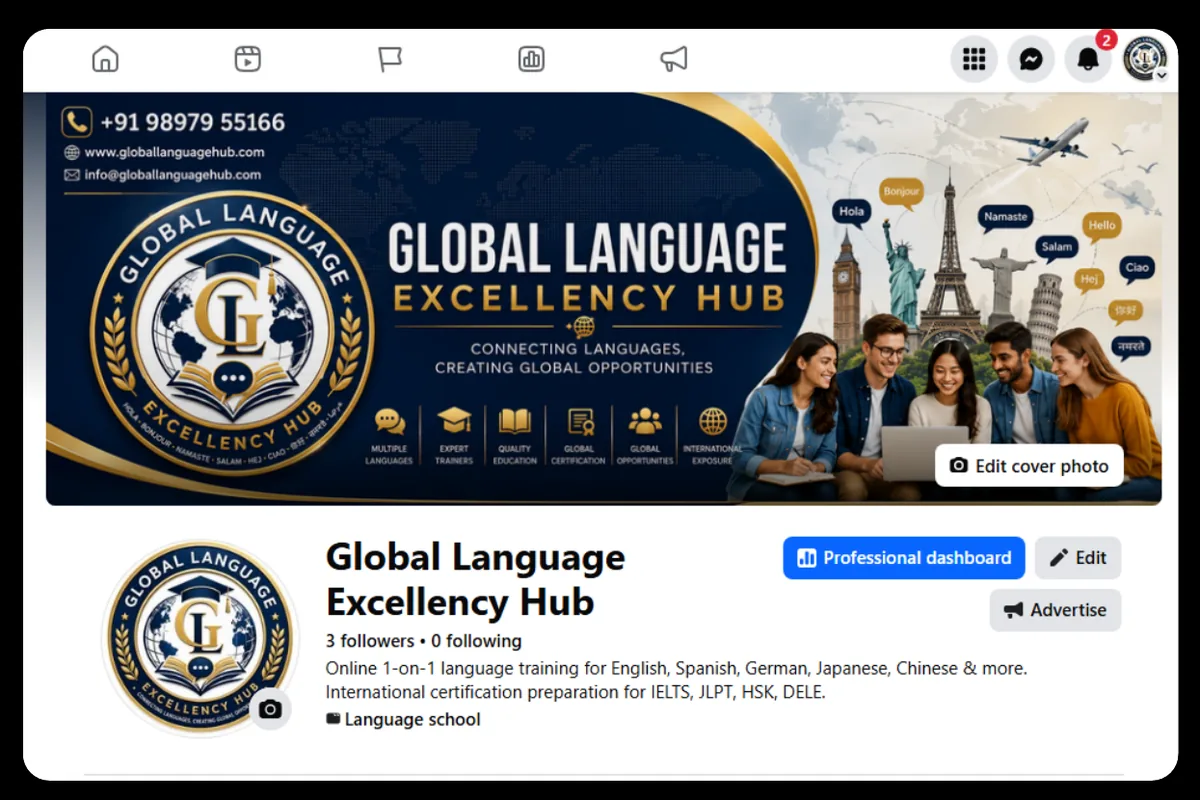 Global Language Excellency Hub social media portfolio by BrandUp Digital Marketing