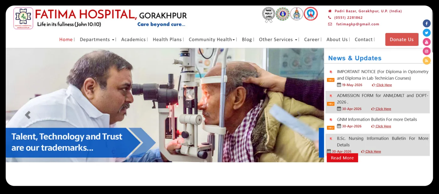 Fatima Hospital Gorakhpur Hospital Website designed by BrandUp Digital Marketing