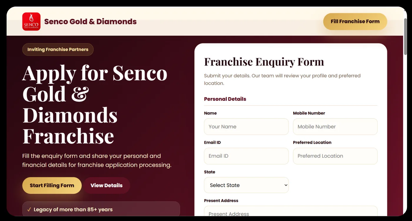 Senco Franchise Franchise & Lead Generation designed by BrandUp Digital Marketing